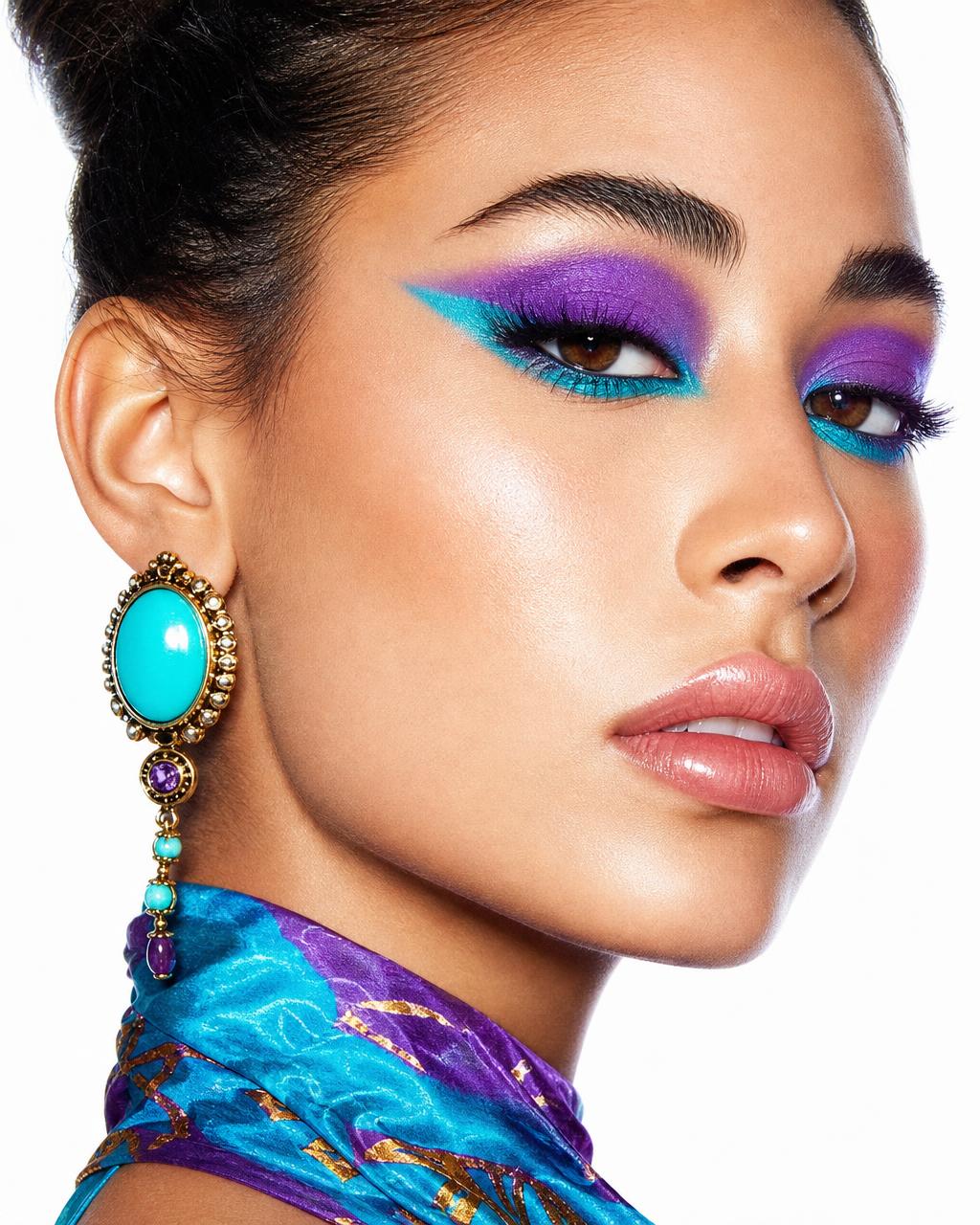 Portrait beauté en studio avec lumière colorée